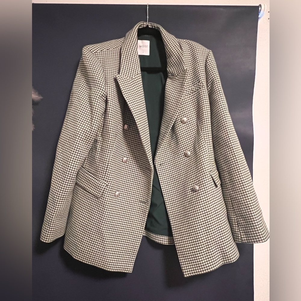 Double breasted blazer checkered green pattern